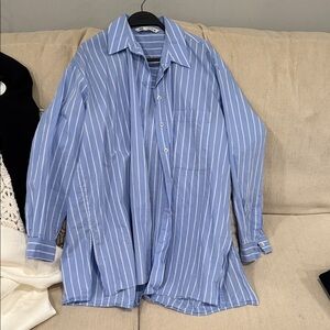 Zara Light Blue and White Striped Shirt